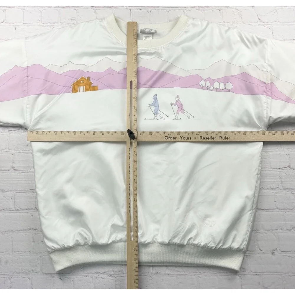 Vintage 80s Adidas AOP Skiing Ski Snow Winter Pink Nylon Sweatshirt Size Large L